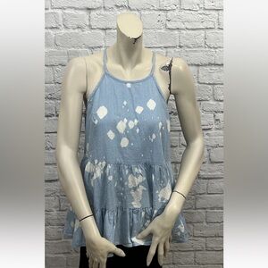 ENTRO BLUE & WHITE GEOMETRIC PRINT SLEEVELESS TOP SIZE S